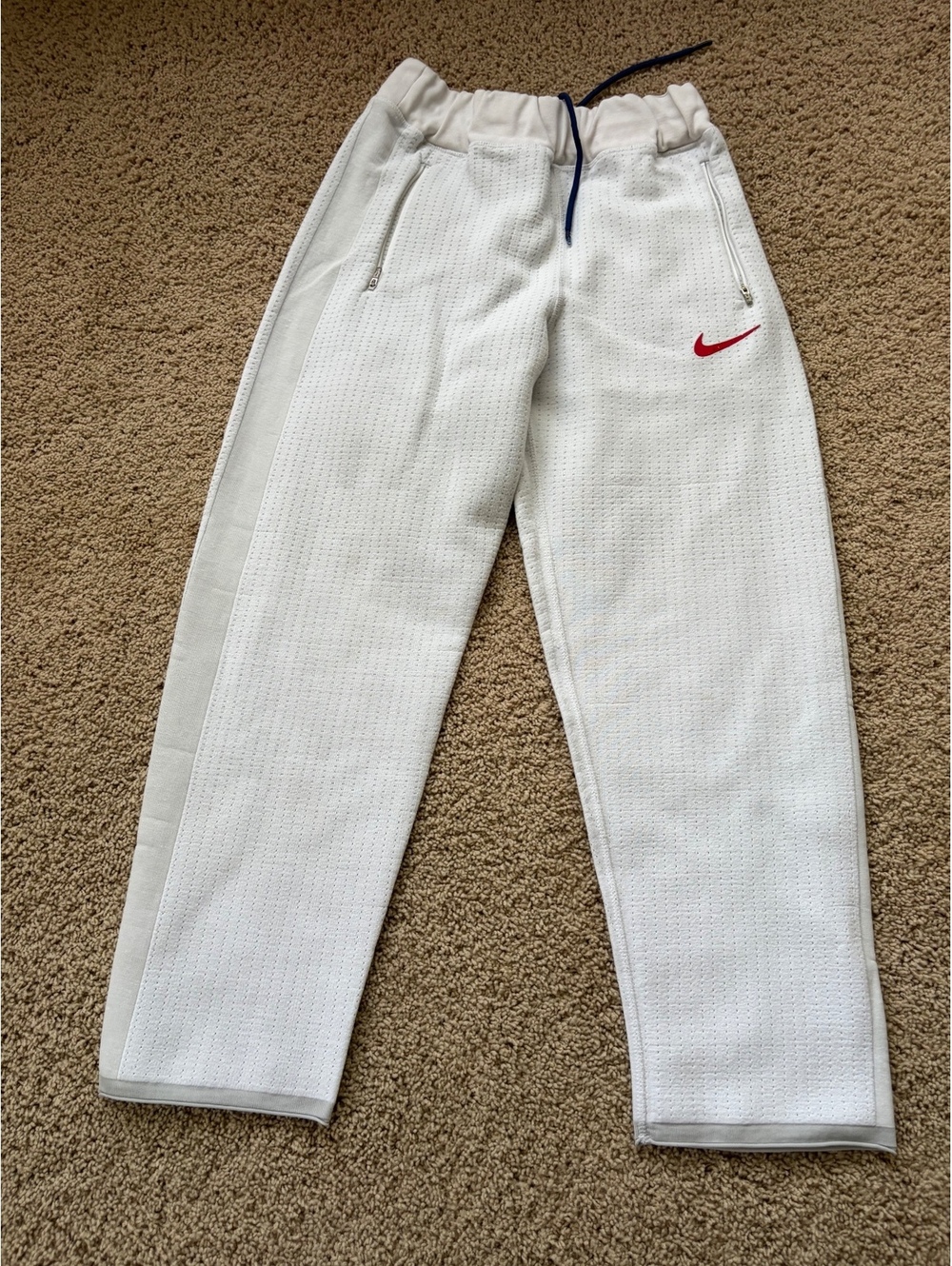 Women's Nike Sportswear sweatpants  textured mesh pattern white S SMALL swoosh